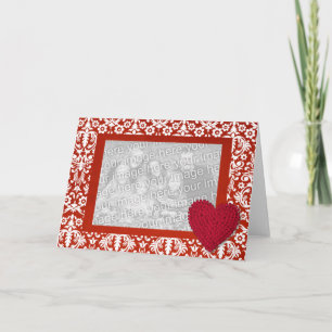 Red Damask met Heart Photo Lijst Kaart
