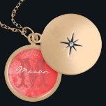 Red  Damask Monogram Ketting<br><div class="desc">Liefje Locket Ketting voor haar op Valentijnsdag of Jubileum. Monogram en naam van je liefje.</div>