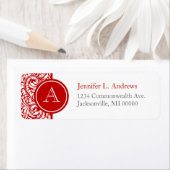 Red Damask Monogram Return Address Labels (Insitu)