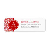 Red Damask Monogram Return Address Labels (Voorkant)