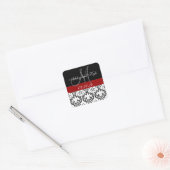 Red Damask Monogram Sla de datum Stickers op (Envelop)