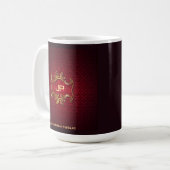 Red Damask Monogrammed Sjabloon Classic Elegant Koffiemok (Voorkant links)