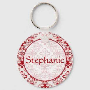 Red Damask  Name Button Sleutelhanger