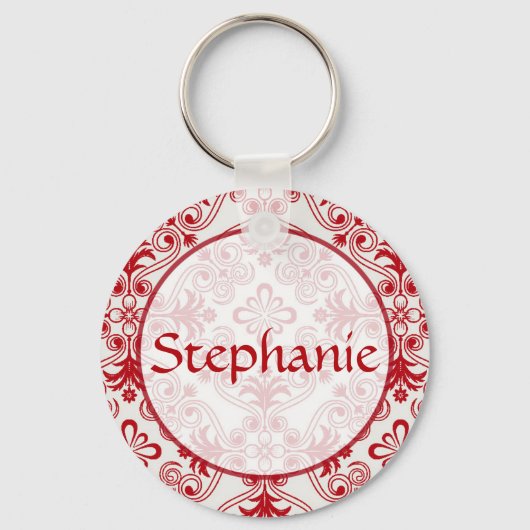 Red Damask  Name Button Sleutelhanger (Voorkant)