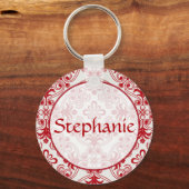 Red Damask  Name Button Sleutelhanger (Voorkant)