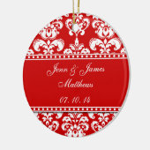 Red Damask Names Date Wedding Ornaments Keramisch Ornament (Links)