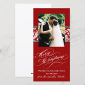 Red Damask Nieuwste Huwden Eerste Kerstkaart (Voorkant / Achterkant)