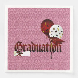 Red Damask Nostalgic Font and Balloons Afstuderen Servetten
