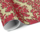 Red Damask op Gold kerstinpakken papier (Rol Hoek)