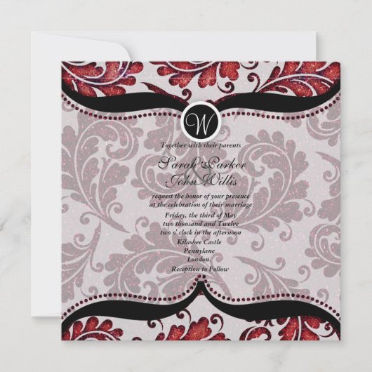 Red Damask Paisley Wedding Invite Kaart (Voorkant)