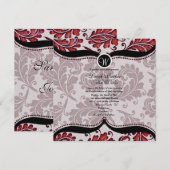 Red Damask Paisley Wedding Invite Kaart (Voorkant / Achterkant)