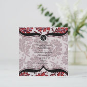Red Damask Paisley Wedding Invite Kaart (Staand voorkant)