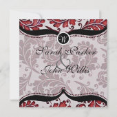 Red Damask Paisley Wedding Invite Kaart (Achterkant)