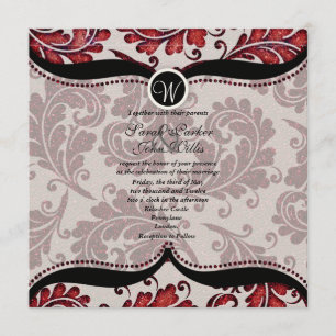 Red Damask Paisley Wedding Invite Kaart