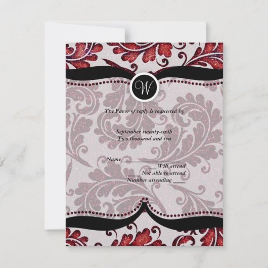 Red Damask Paisley Wedding RSVP Kaartje (Voorkant)