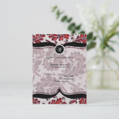 Red Damask Paisley Wedding RSVP Kaartje (Staand voorkant)