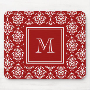 Red Damask Patroon 1 met Monogram Muismat