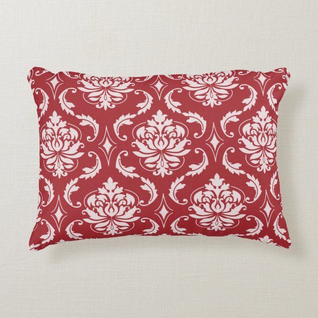 Red Damask  Patroon Accent Kussen (Voorkant)