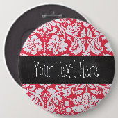 Red Damask Patroon; alkbord Ronde Button 6,0 Cm (Voorkant /achterkant)