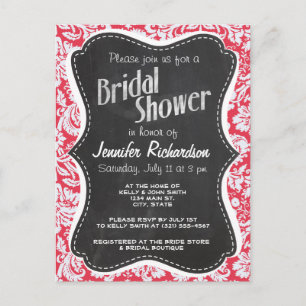 Red Damask Patroon; alkbord Uitnodiging Briefkaart