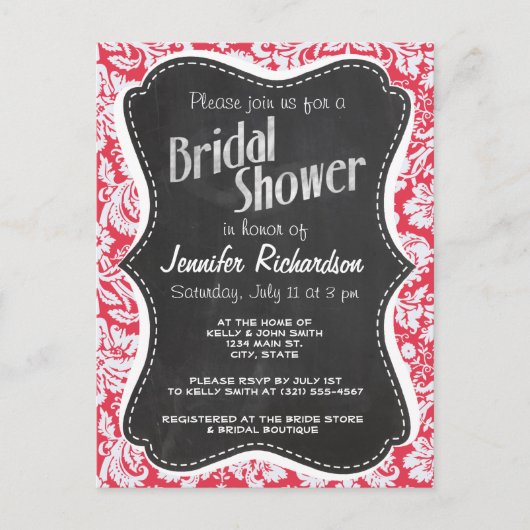 Red Damask Patroon;  alkbord Uitnodiging Briefkaart (Voorkant)