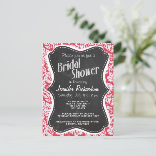 Red Damask Patroon;  alkbord Uitnodiging Briefkaart (Staand voorkant)