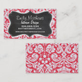 Red Damask Patroon;  alkbord Visitekaartje (Voorkant / Achterkant)