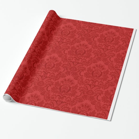 Red Damask Patroon Cadeaupapier (Uitgerold)