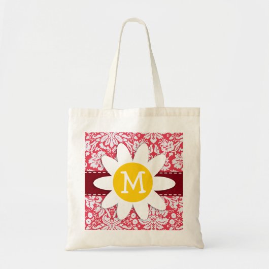 Red Damask Patroon; Daisy Tote Bag (Voorkant)