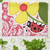 Red Damask Patroon; Lieveheersbeestje Theedoek (Gevouwen)