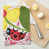 Red Damask Patroon; Lieveheersbeestje Theedoek (Quarter Fold)