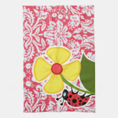 Red Damask Patroon; Lieveheersbeestje Theedoek (Verticaal)