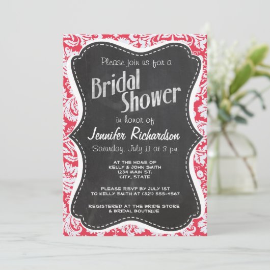 Red Damask Pattern; Chalkboardvintage Kaart (Staand voorkant)