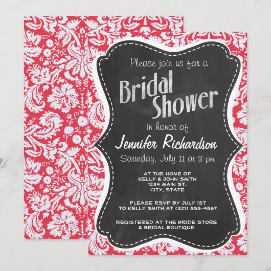 Red Damask Pattern; Chalkboardvintage Kaart (Voorkant / Achterkant)