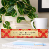 Red Damask Pattern Faux Gold Foil Elegant Naambordje