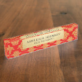 Red Damask Pattern Faux Gold Foil Elegant Naambordje (Zijkant)