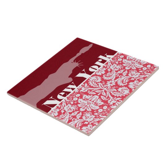 Red Damask Pattern; New York; Vrijheidsbeeld Tegeltje (Zijkant)