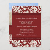 Red Damask Photo Engagement Party Uitnodigingen (Voorkant / Achterkant)