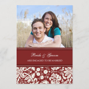 Red Damask Photo Engagement Party Uitnodigingen