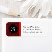 Red Damask & Red Bow Monogram Return Address Label (Insitu)