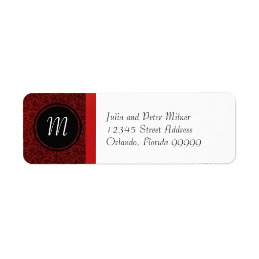 Red Damask & Red Bow Monogram Return Address Label (Voorkant)