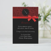 Red Damask & Red Bow - Opvanguitnodiging Kaart (Staand voorkant)