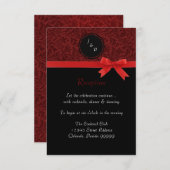 Red Damask & Red Bow - Opvanguitnodiging Kaart (Voorkant / Achterkant)