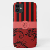 Red Damask, Red Stripes, Striped, Monogram Case-Mate iPhone Case (Achterkant)