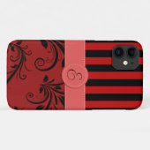 Red Damask, Red Stripes, Striped, Monogram Case-Mate iPhone Case (Achterkant (horizontaal))