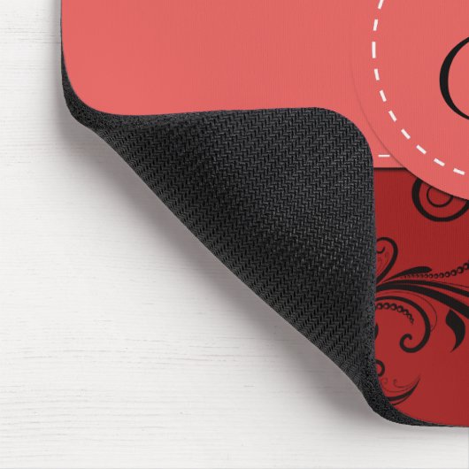 Red Damask, Red Stripes, Striped, Monogram Muismat (Hoek)