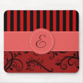 Red Damask, Red Stripes, Striped, Monogram Muismat (Voorkant)