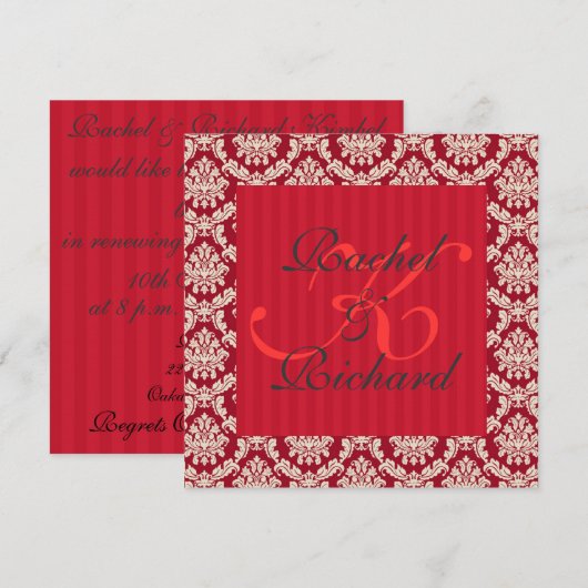Red Damask Renewal of Vows Jubileum Invitation Kaart (Voorkant / Achterkant)