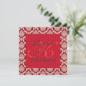 Red Damask Renewal of Vows Jubileum Invitation Kaart (Staand voorkant)