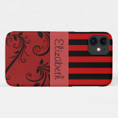 Red Damask, Rode Stripes, Striped, Jouw naam Case-Mate iPhone Case (Achterkant (horizontaal))